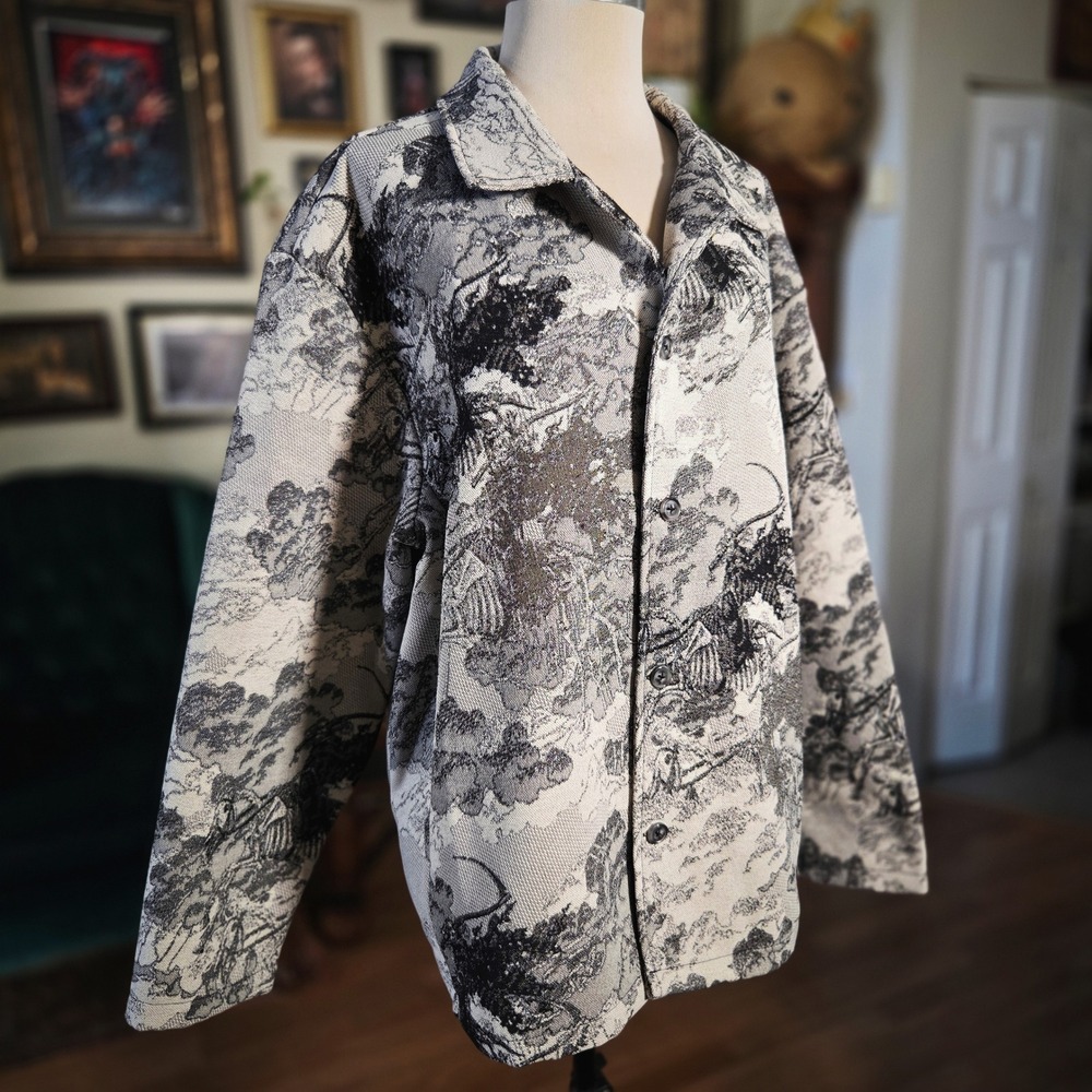 Rebel‎ Vengeance Tapestry Jacket Large NWT Skeleton Graphic Woven Button Up Coat